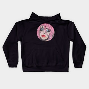 Emo girl with pink hair Kids Hoodie